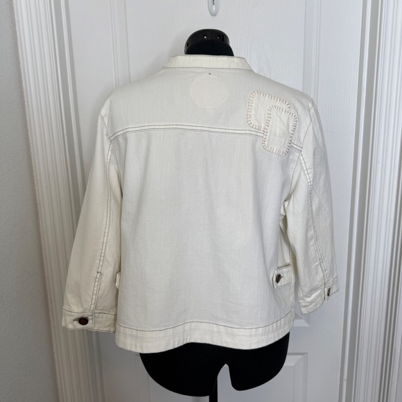 NWT Ave Jeans off White Denim Jacket Size 18-20 Studs Embroidery Patchwork Chic - Picture 3 of 9